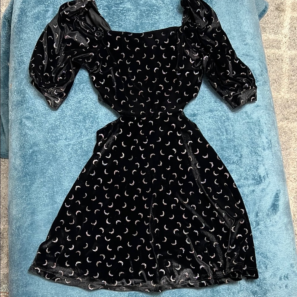 Altar’d State Black Velvet Dress with rainbow sparkle moons